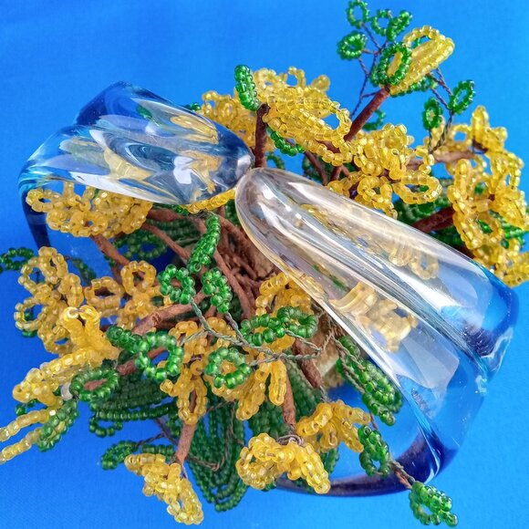 Vintage mid century art glass with handmade beaded flowers - Picture 6 of 6